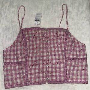 Purple Gingham Lace Crop Top